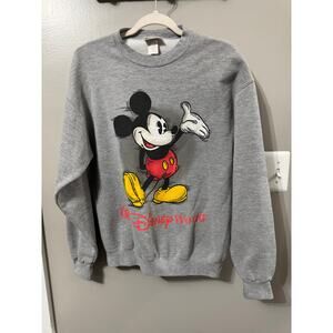 Vintage Walt Disney World Mickey Mouse Crew Neck Sweatshirt Sz Med 90s Grey